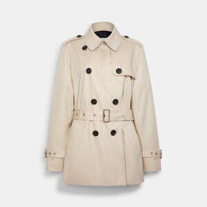COACH Short Double Breasted Beige Belted Trench Coat Jacket Large